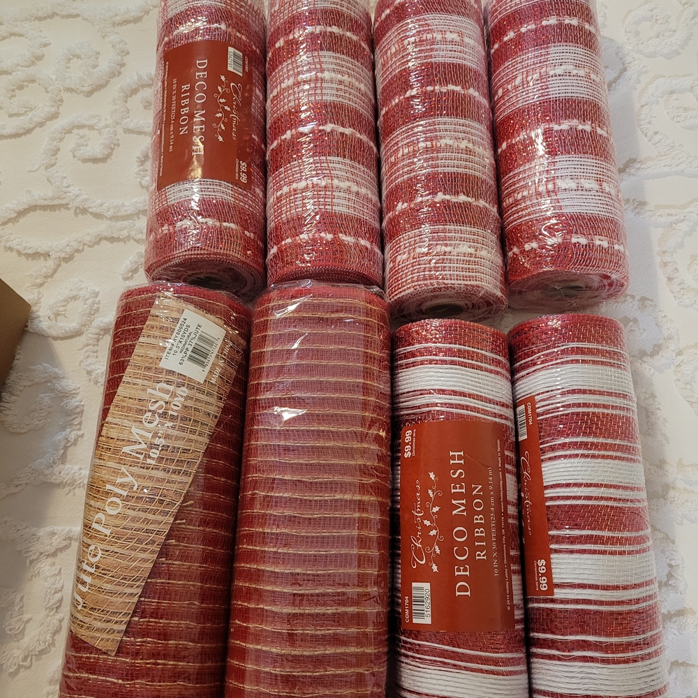 Hobby Lobby Red and White Deco Mesh, Craft Supply,  Wreath Supplies